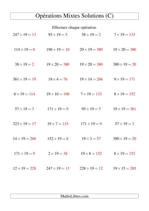 Multiplication et division -- Règles de 19 (variation 1 à 20) (C) page 2