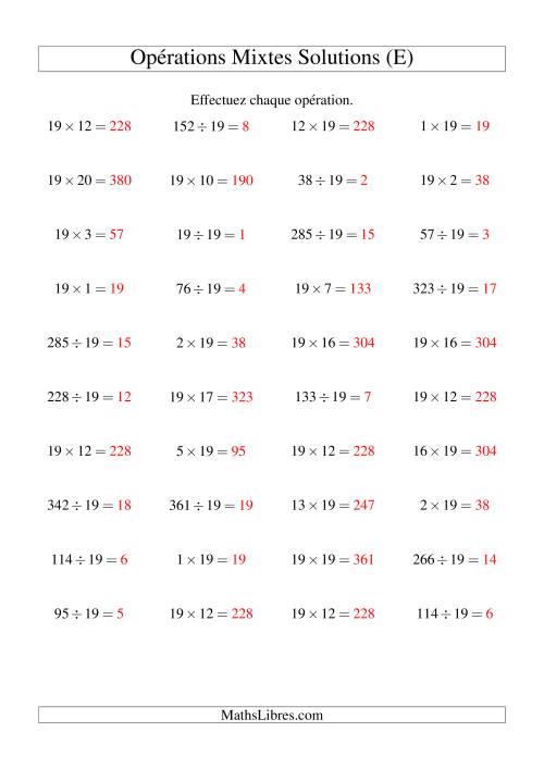 Multiplication et division -- Règles de 19 (variation 1 à 20) (E) page 2