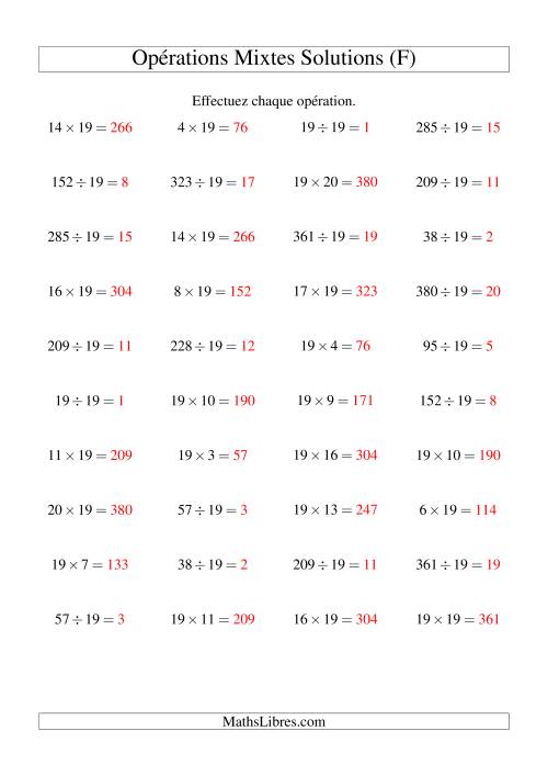 Multiplication et division -- Règles de 19 (variation 1 à 20) (F) page 2