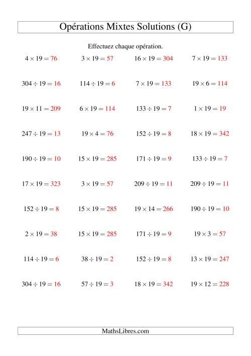Multiplication et division -- Règles de 19 (variation 1 à 20) (G) page 2
