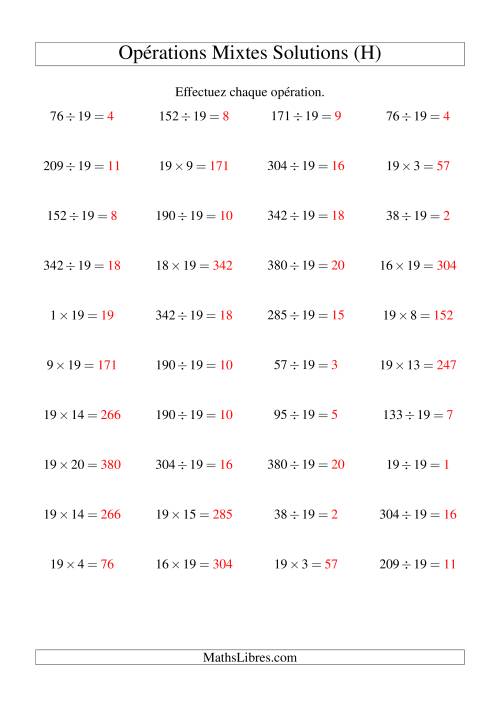 Multiplication et division -- Règles de 19 (variation 1 à 20) (H) page 2