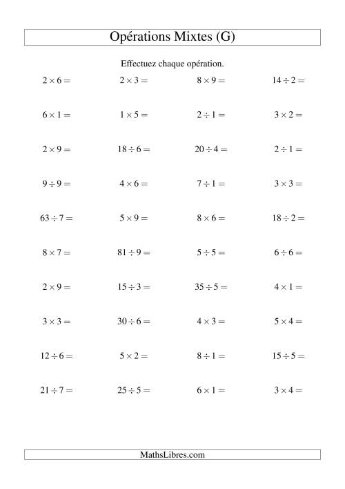 Multiplication et Division -- Règles 1 à 9 (G)
