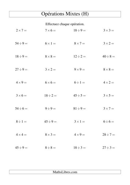 Multiplication et Division -- Règles 1 à 9 (H)