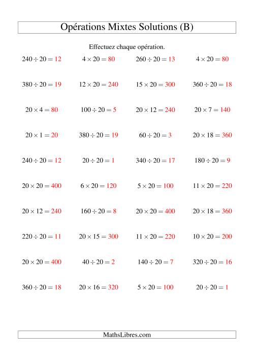 Multiplication et Division -- Règles de 20 (Variation 1 à 20) (B) page 2