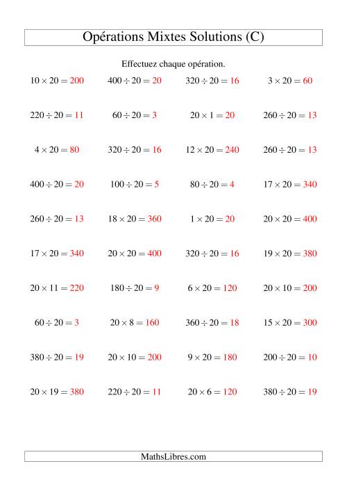 Multiplication et Division -- Règles de 20 (Variation 1 à 20) (C) page 2