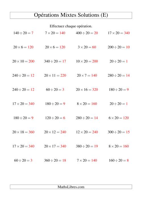 Multiplication et Division -- Règles de 20 (Variation 1 à 20) (E) page 2