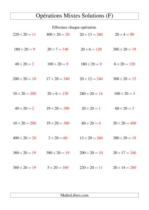 Multiplication et Division -- Règles de 20 (Variation 1 à 20) (F) page 2