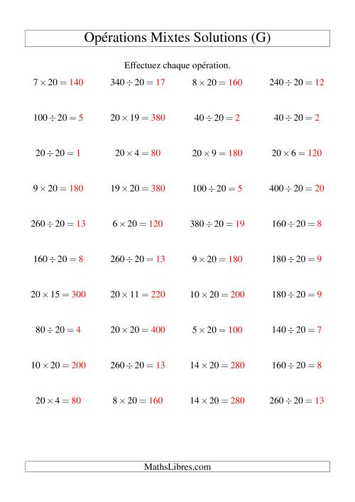 Multiplication et Division -- Règles de 20 (Variation 1 à 20) (G) page 2