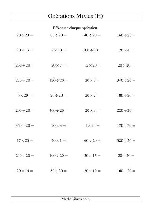 Multiplication et Division -- Règles de 20 (Variation 1 à 20) (H)