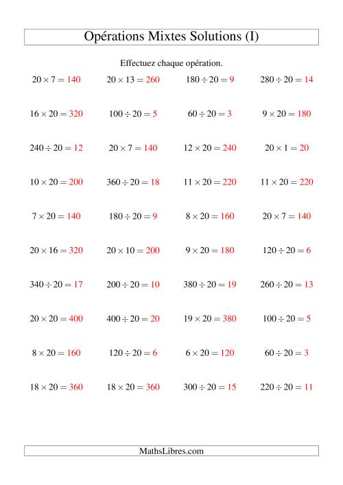 Multiplication et Division -- Règles de 20 (Variation 1 à 20) (I) page 2