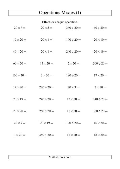 Multiplication et Division -- Règles de 20 (Variation 1 à 20) (J)