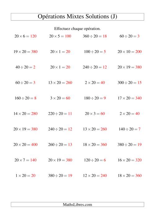Multiplication et Division -- Règles de 20 (Variation 1 à 20) (J) page 2