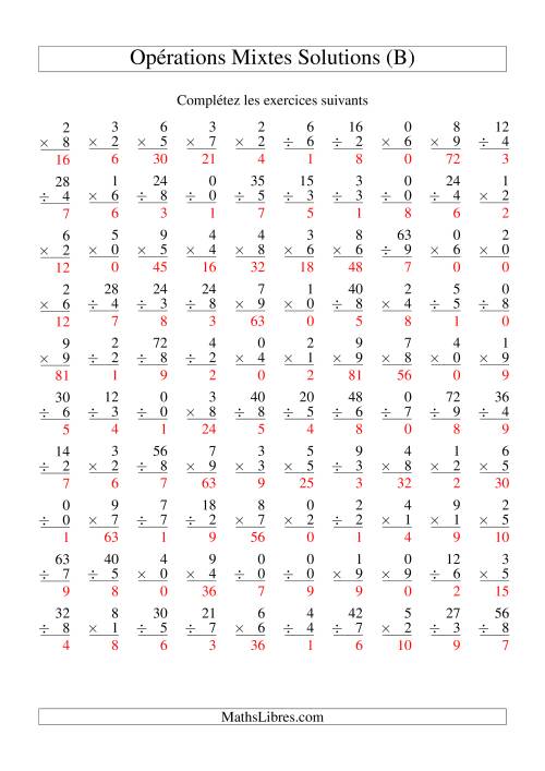 Multiplication et Division -- Variation 0 à 9 (B) page 2