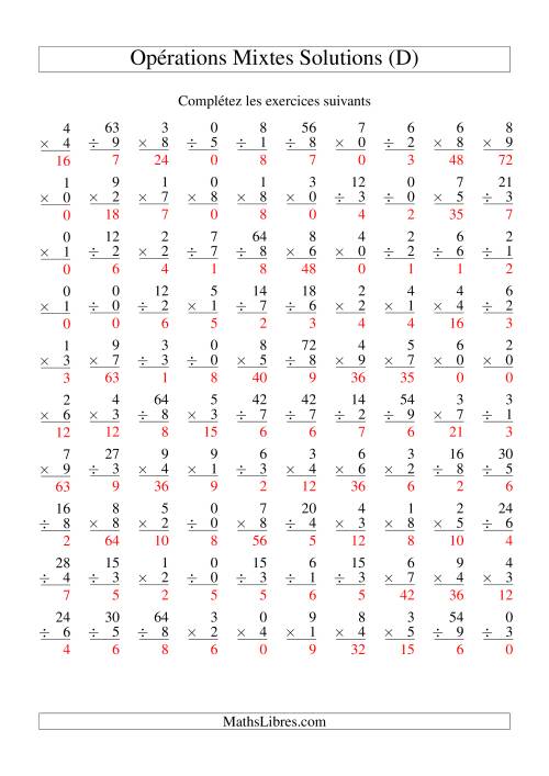 Multiplication et Division -- Variation 0 à 9 (D) page 2