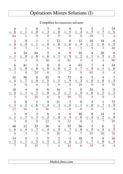 Multiplication et Division -- Variation 0 à 9 (I) page 2