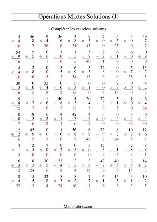 Multiplication et Division -- Variation 0 à 9 (J) page 2