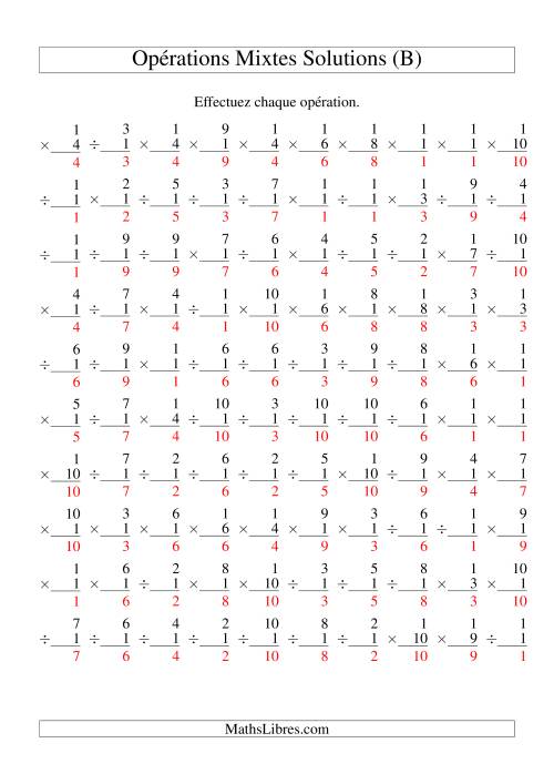 Multiplication et Division -- Règles de 1 (Variation 1 à 10) (B) page 2