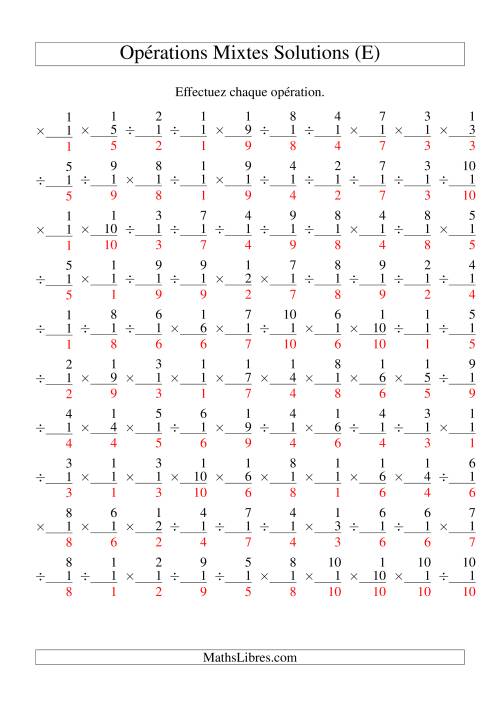 Multiplication et Division -- Règles de 1 (Variation 1 à 10) (E) page 2