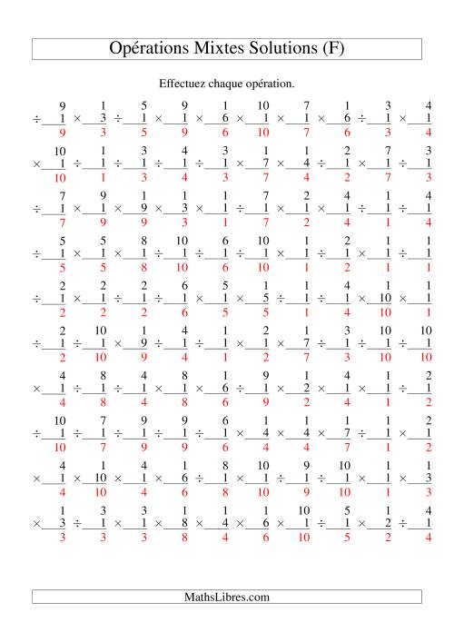 Multiplication et Division -- Règles de 1 (Variation 1 à 10) (F) page 2