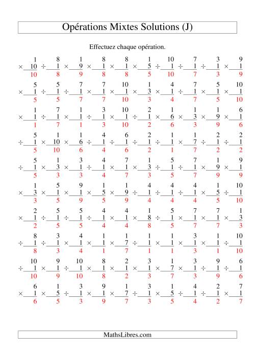 Multiplication et Division -- Règles de 1 (Variation 1 à 10) (J) page 2