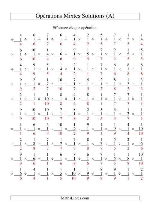 Multiplication et Division -- Règles de 1 (Variation 1 à 10) (Tout) page 2