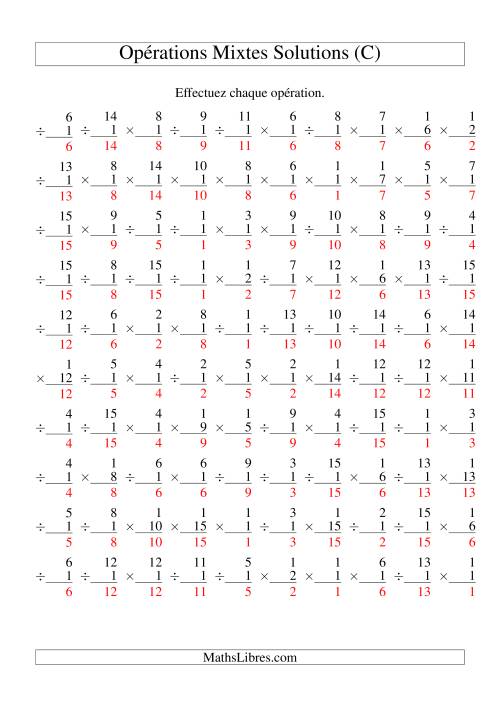 Multiplication et Division -- Règles de 1 (Variation 1 à 15) (C) page 2