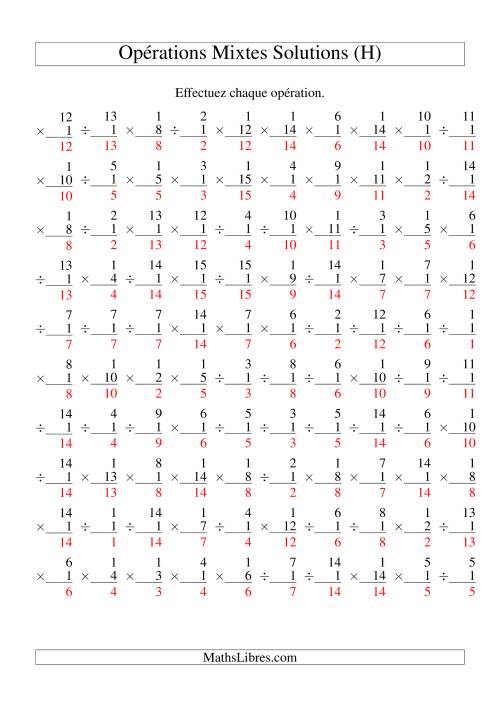 Multiplication et Division -- Règles de 1 (Variation 1 à 15) (H) page 2