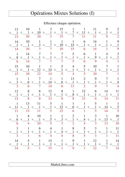 Multiplication et Division -- Règles de 1 (Variation 1 à 15) (I) page 2