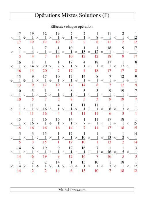 Multiplication et Division -- Règles de 1 (Variation 1 à 20) (F) page 2