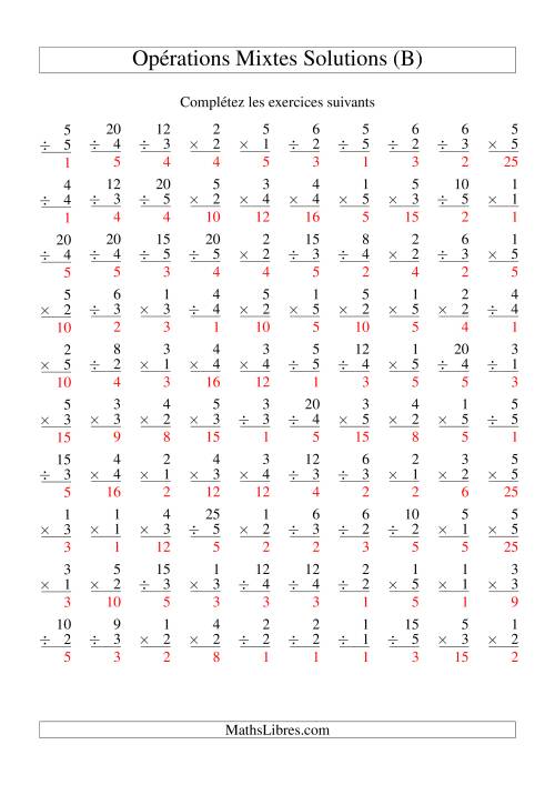 Multiplication et Division -- Variation 1 à 5 (B) page 2