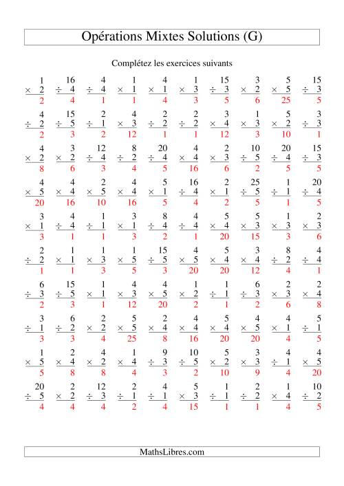 Multiplication et Division -- Variation 1 à 5 (G) page 2