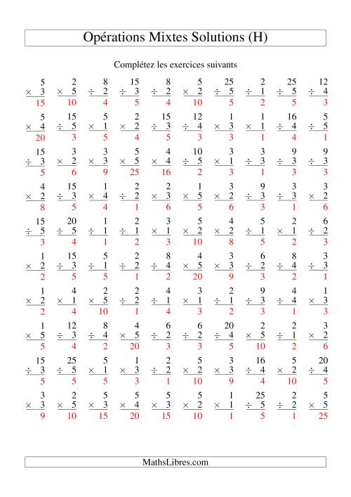 Multiplication et Division -- Variation 1 à 5 (H) page 2
