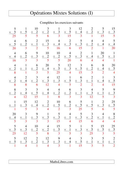 Multiplication et Division -- Variation 1 à 5 (I) page 2
