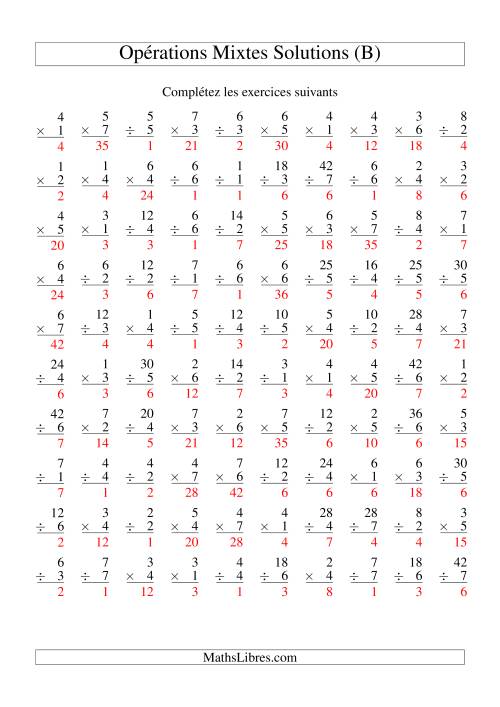 Multiplication et Division -- Variation 1 à 7 (B) page 2