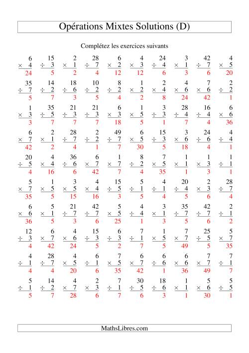Multiplication et Division -- Variation 1 à 7 (D) page 2