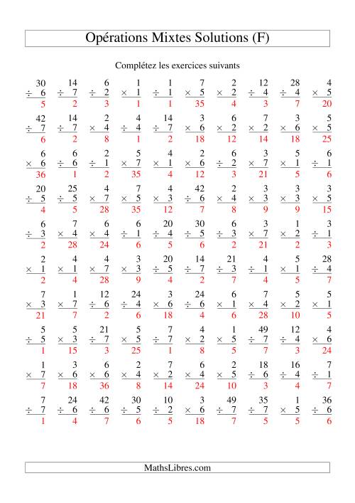 Multiplication et Division -- Variation 1 à 7 (F) page 2