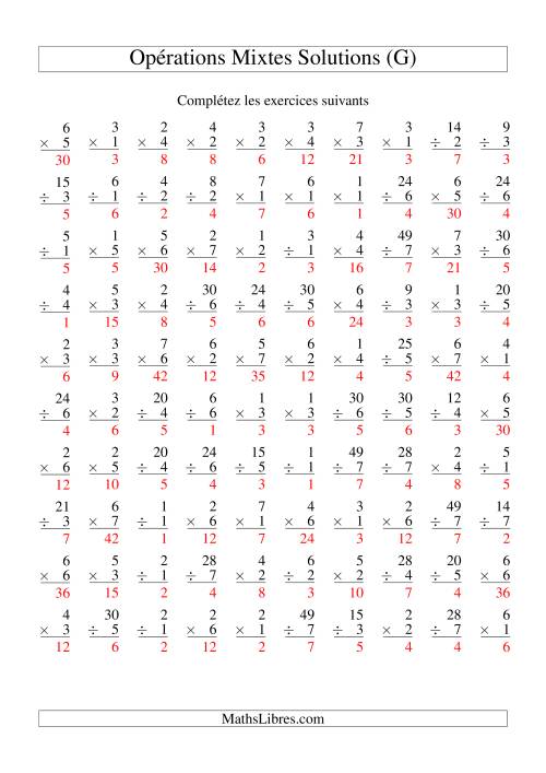 Multiplication et Division -- Variation 1 à 7 (G) page 2