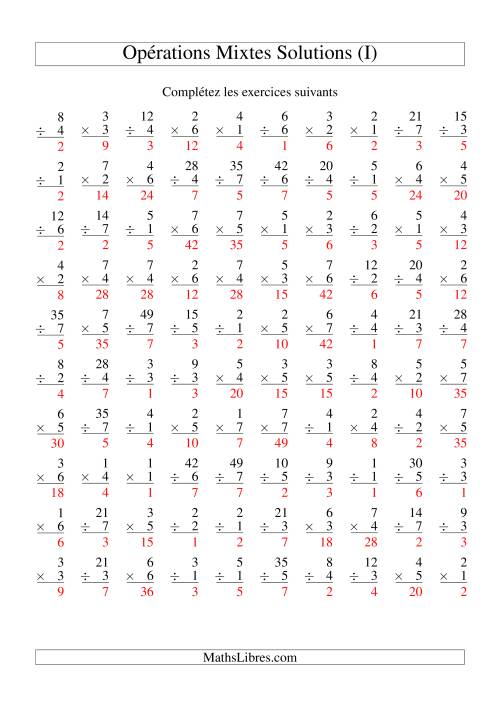 Multiplication et Division -- Variation 1 à 7 (I) page 2