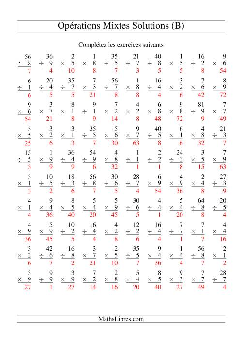 Multiplication et Division -- Variation 1 à 9 (B) page 2