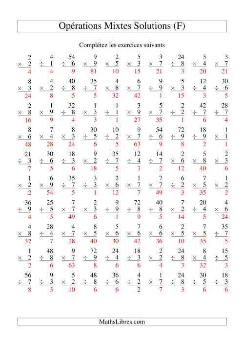 Multiplication et Division -- Variation 1 à 9 (F) page 2