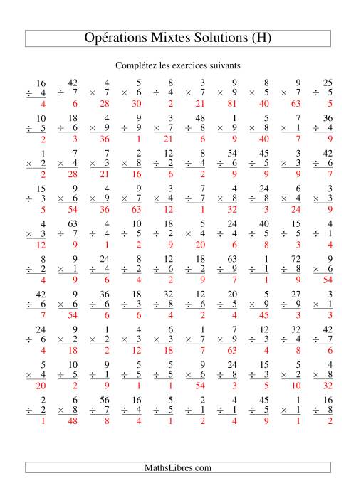 Multiplication et Division -- Variation 1 à 9 (H) page 2