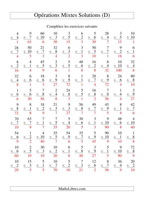 Multiplication et Division -- Variation 1 à 10 (D) page 2