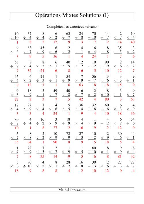 Multiplication et Division -- Variation 1 à 10 (I) page 2