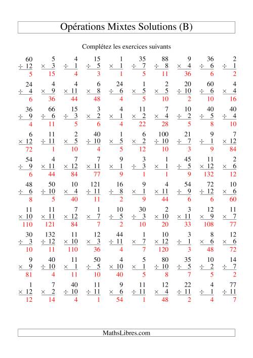 Multiplication et Division -- Variation 1 à 12 (B) page 2
