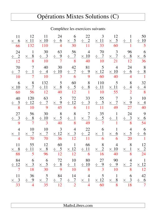 Multiplication et Division -- Variation 1 à 12 (C) page 2