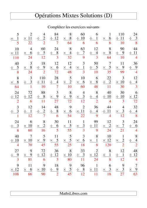 Multiplication et Division -- Variation 1 à 12 (D) page 2