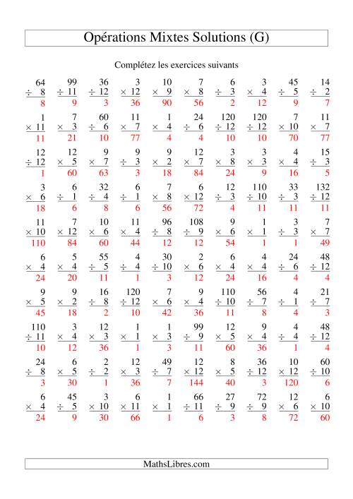 Multiplication et Division -- Variation 1 à 12 (G) page 2