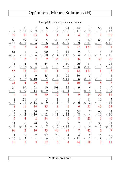 Multiplication et Division -- Variation 1 à 12 (H) page 2