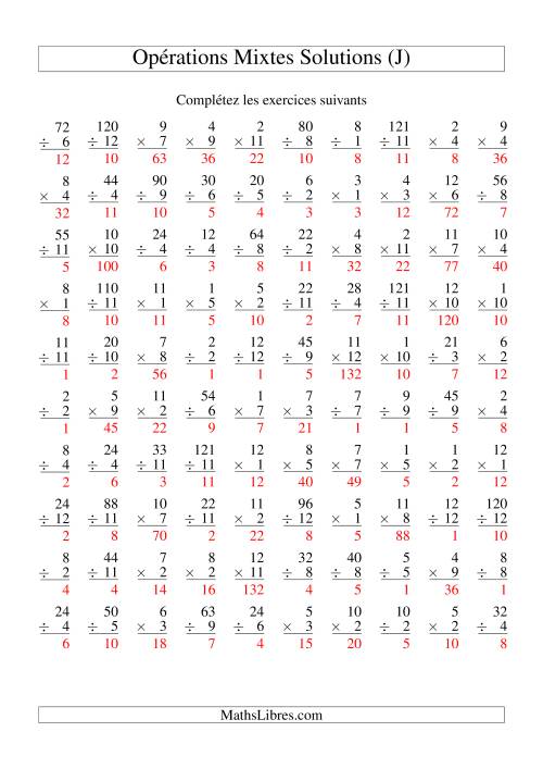 Multiplication et Division -- Variation 1 à 12 (J) page 2