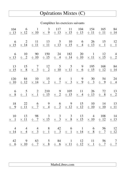 Multiplication et Division -- Variation 1 à 15 (C)